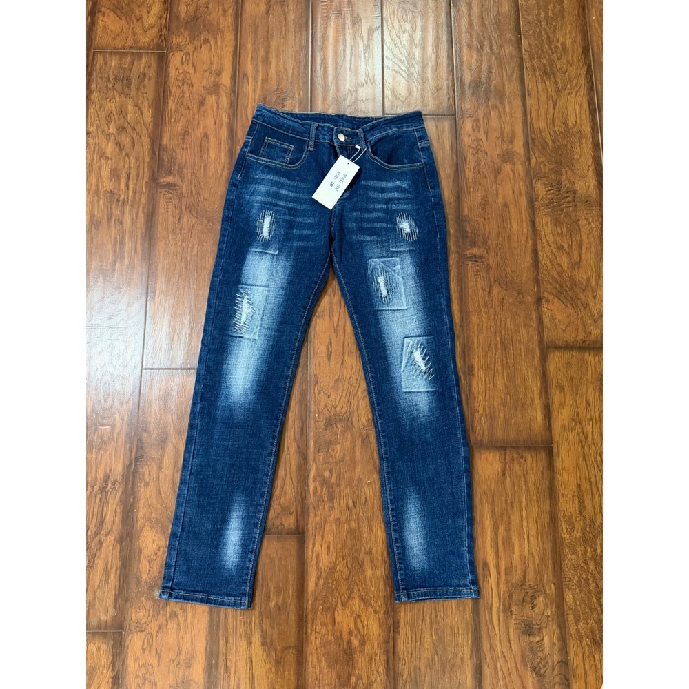 Fashion Jeans Slim Straight Distressed Denim‎ Mens 30 Dark Wash New